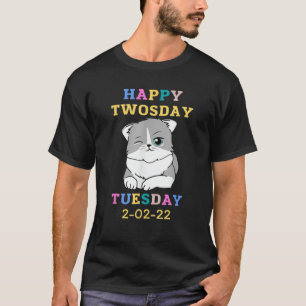 Camiseta Feliz Gato Engraçado 2-22-22 De 22 De Fevereiro