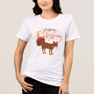 Camiseta Feliz Gato Engraçado de Ação de Graças com a Turqu