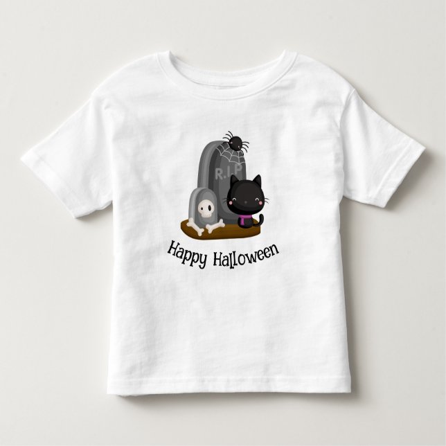 Camiseta Feliz Gato Negro de Halloween, Pedras de Cabeça (Frente)