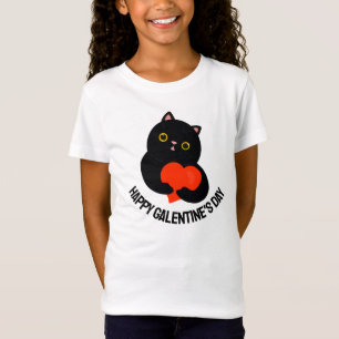 Camiseta Feliz Gato Negro do Dia dos Galentinos dá um coraç