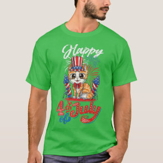 Camiseta Feliz Gato Patriótico Feliz 4 de julho Independênc
