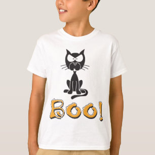 Camiseta Feliz Gato Preto de Halloween Boo