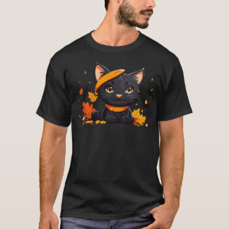 Camiseta Feliz gato preto e bonitinho de Ação de Graças Fel