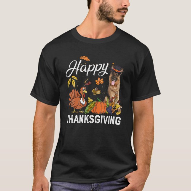 Camiseta Feliz German shepherd de Ação de Graças Pum (Frente)