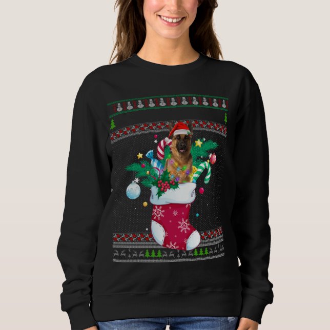 Camiseta Feliz German shepherd De Natal Cachorro Engraçado (Frente)