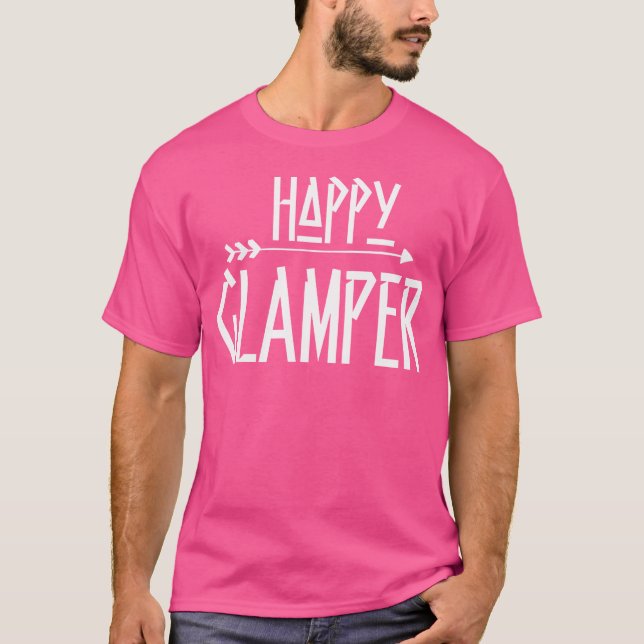 Camiseta Feliz Glamper - Acampamento de Acampamento no Exte (Frente)