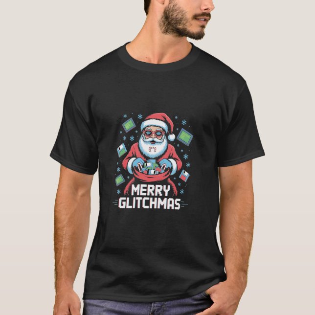 Camiseta Feliz Glitchmas Coding Programmer Papais noeis Nat (Frente)