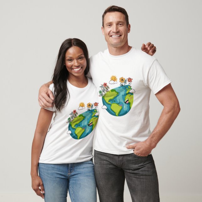 Camiseta Feliz globo glóbulo e Flores do Dia da Terra (Unissex)