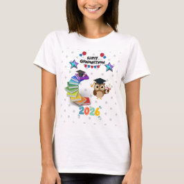Camiseta Feliz Graduação 2026 - Coruja Fofa & Livros