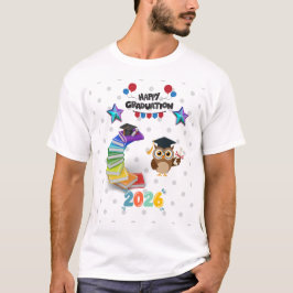 Camiseta Feliz Graduação 2026 - Coruja Fofa & Livros