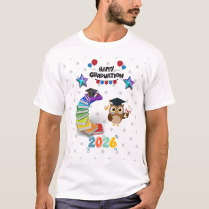 Camiseta Feliz Graduação 2026 - Coruja Fofa & Livros