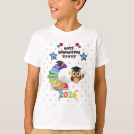 Camiseta Feliz Graduação 2026 - Coruja Fofa & Livros
