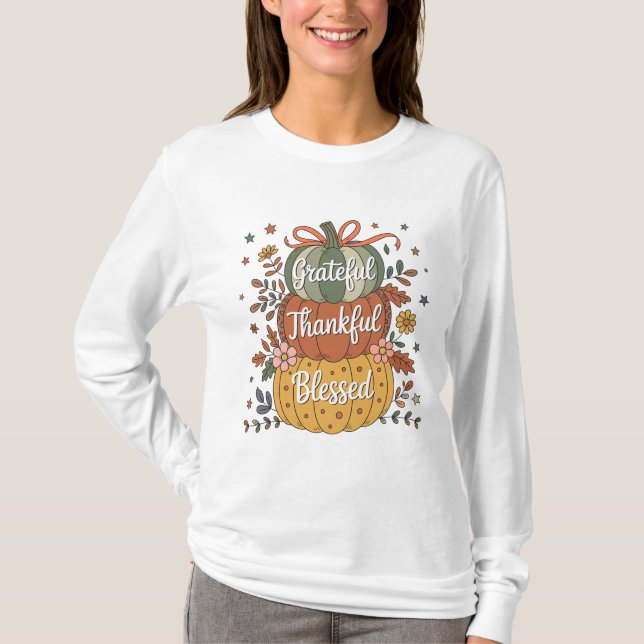 Camiseta Feliz Grateful Pumpkin Kitchen | Queda A (Frente)