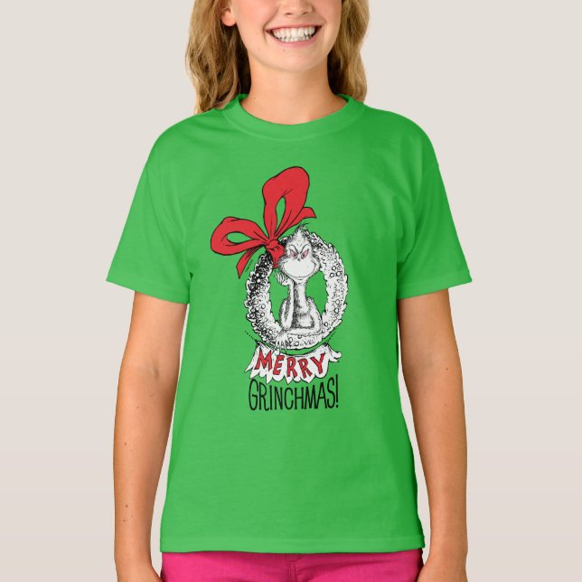 Camiseta Feliz Grinchmas Wreath Grpolegadas (Frente)
