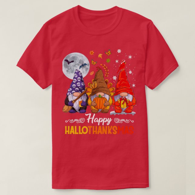 Camiseta Feliz Hallo de Natal de Ação de Graças de Hallowee (Frente do Design)