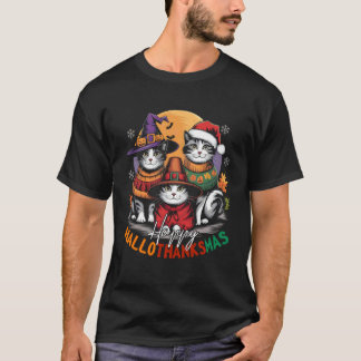 Camiseta Feliz HalloAgradecimentoMas Halloween, Natal, Dia 