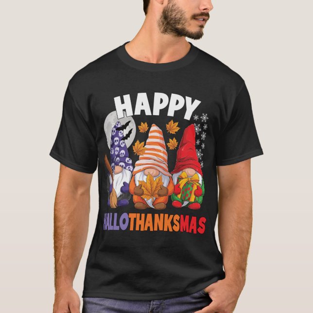 Camiseta Feliz HalloObrigadoMas Halloween Cristo de Ação de (Frente)