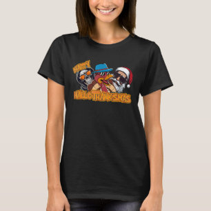 Camiseta Feliz HalloObrigadoMas Halloween Cristo de Ação de