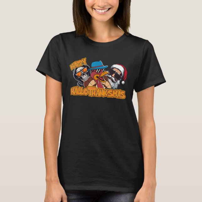 Camiseta Feliz HalloObrigadoMas Halloween Cristo de Ação de (Frente)