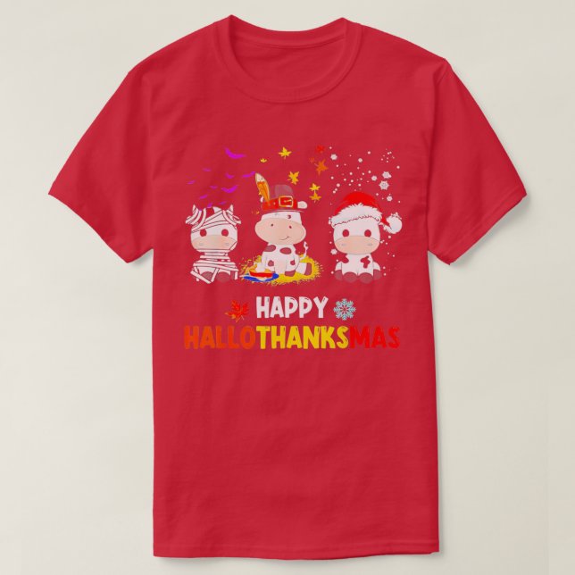 Camiseta Feliz HalloObrigadoMas Papais noeis Viram o Dia da (Frente do Design)