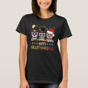 Camiseta Feliz Hallothanksmas Açúcar Caveira Dia das Bruxas