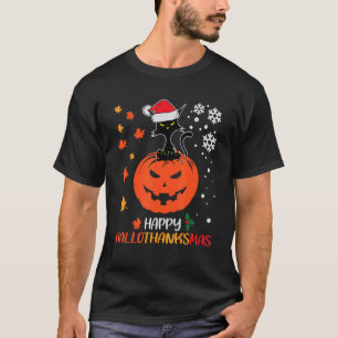 Camiseta Feliz Hallothanksmas Amante de Gato Preto Abóbora