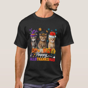 Camiseta Feliz Hallothanksmas Cat Halloween Ação de Graças
