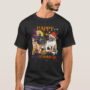 Camiseta Feliz Hallothanksmas Cute Pug Halloween Thanksgivi