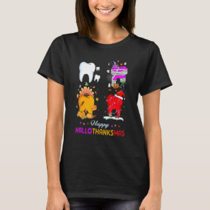 Camiseta Feliz Hallothanksmas Dente Dia das Bruxas Dia de A