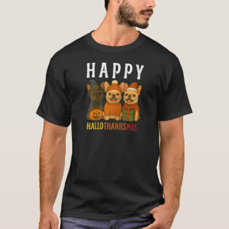 Camiseta Feliz Hallothanksmas Frenchie Cachorro-quente Fran