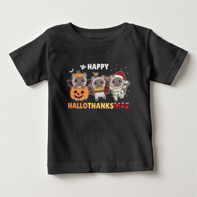 Camiseta Feliz Hallothanksmas Gato Elefante de Natal (Frente)
