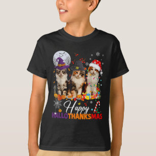 Camiseta Feliz Hallothanksmas Gatos Fofos Felizes Dia das B