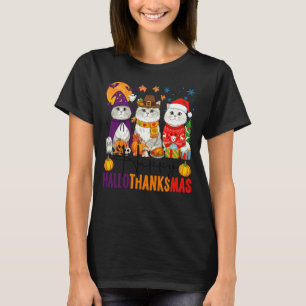 Camiseta Feliz Hallothanksmas Gatos Persas Halloween Ação d