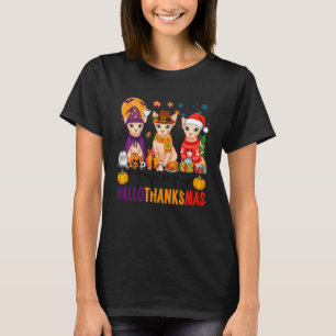 Camiseta Feliz Hallothanksmas Gatos Sphynx Halloween Ação d