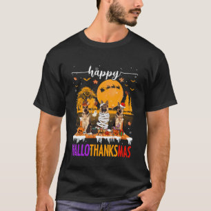 Camiseta Feliz Hallothanksmas Halloween Natal Pastor Alemão