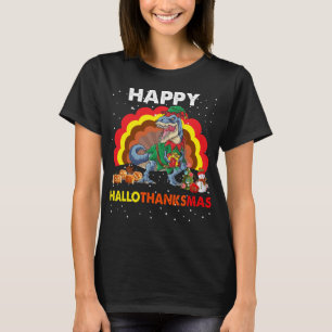 Camiseta Feliz Hallothanksmas Papais noeis de dinossauros P