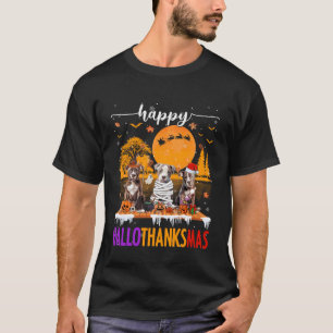 Camiseta Feliz Hallothanksmas Pitbull Cachorro Halloween Di