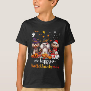 Camiseta Feliz Hallothanksmas Poodle Dog Halloween Christma