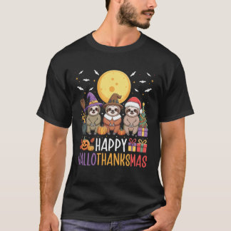 Camiseta Feliz Hallothanksmas Preguiça Dia das Bruxas Natal