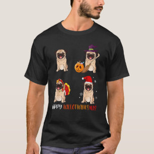Camiseta Feliz Hallothanksmas Pug Cão Halloween Alegre Nata