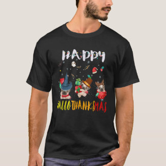 Camiseta Feliz Hallothanksmas Pug Cão Halloween Dia de Ação