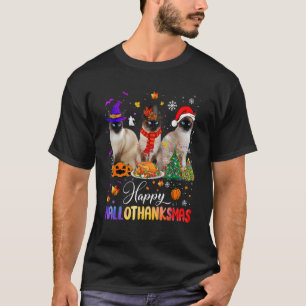 Camiseta Feliz Hallothanksmas Siamese Cat Halloween Obrigad