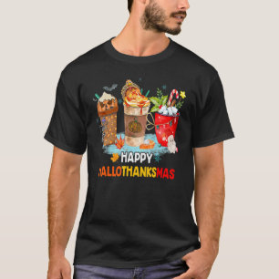 Camiseta Feliz Hallothanksmas Spice Latte Bruxa Santa Hat P