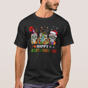 Camiseta Feliz Hallothanksmas Sugar Skull Halloween Thankg