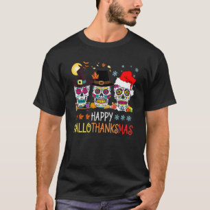 Camiseta Feliz Hallothanksmas Sugar Skull Halloween Thankg