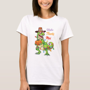 Camiseta Feliz Hallothanksmas T Rex Halloween Ação de Graça