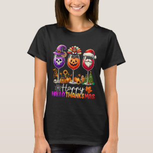 Camiseta Feliz Hallothanksmas Vinho Halloween Dia de Ação d