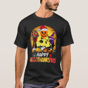 Camiseta Feliz Hallothanksmas Vinho Vidro Bruxa Noel Hat