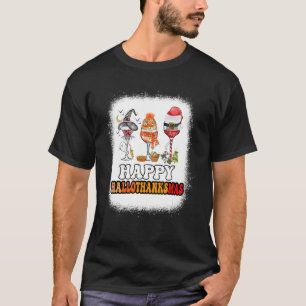 Camiseta Feliz Hallothanksmas Vinho Vidro Bruxa Noel Hat