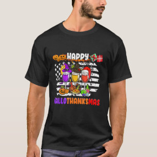Camiseta Feliz Hallothanksmas Vinho Vidro Bruxa Noel Hat